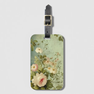 Étiquette À Bagage Fleurs de rose de verdure découpage vintage