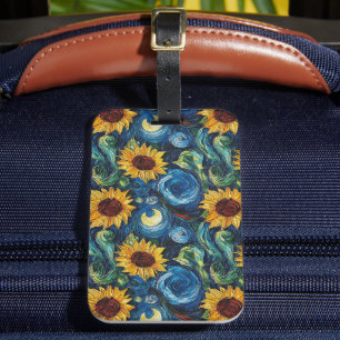 Étiquette À Bagage Fleurs de soleil Van Gogh et nuit étoilée
