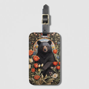 Étiquette À Bagage Fleurs de tulipes colorées à l'ours noir