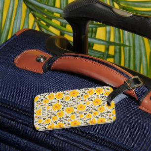 Étiquette À Bagage Fleurs jaunes de prairie fleurie motif & Monogramm