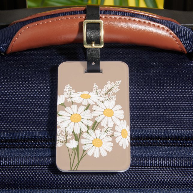 Étiquette À Bagage Fleurs marguerites blanches sur beige (Insitu Rectoal 2)