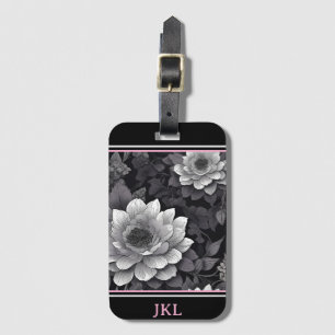 Étiquette À Bagage Fleurs noires et blanches
