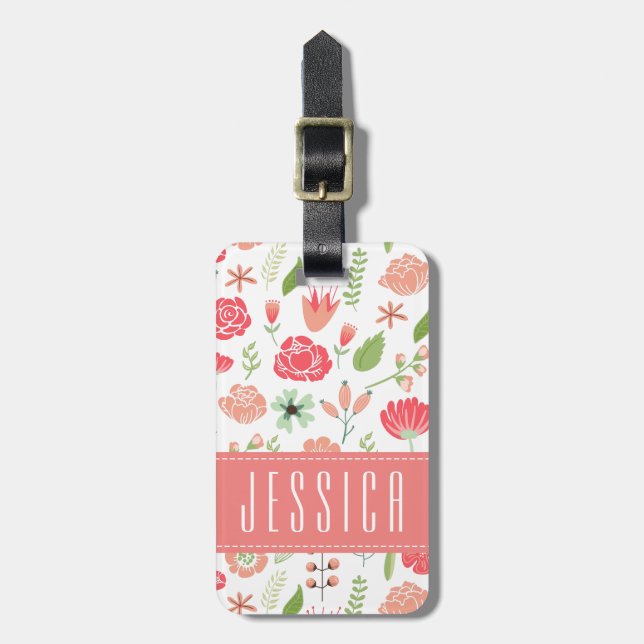 Étiquette À Bagage Fleurs Pastel Assorties Arrière - plan blanc (Devant Vertical)