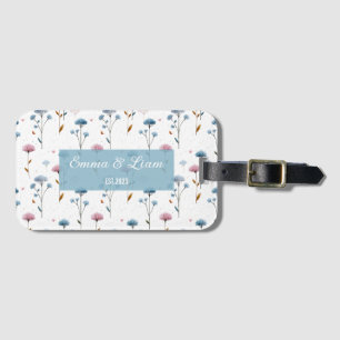 Étiquette À Bagage Fleurs personnalisées minimales bleues et roses vi