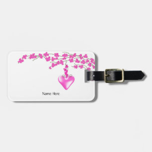 Étiquette À Bagage Fleurs roses avec coeur
