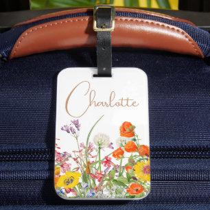 Étiquette À Bagage Fleurs sauvages colorées Pays Nom botanique