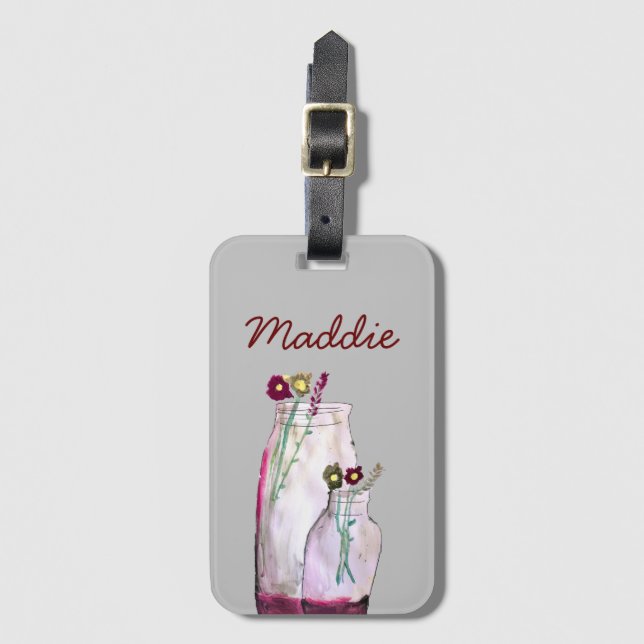 Étiquette À Bagage Fleurs sauvages d'aquarelle Whimsical en vase (Devant Vertical)