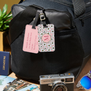 Étiquette À Bagage Fleurs Sauvages Modernes Sur Fond Rose