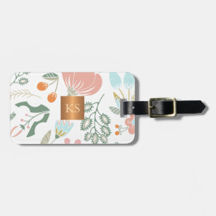 Étiquette À Bagage Fleurs sauvages pastel avec monogramme de cuivre m