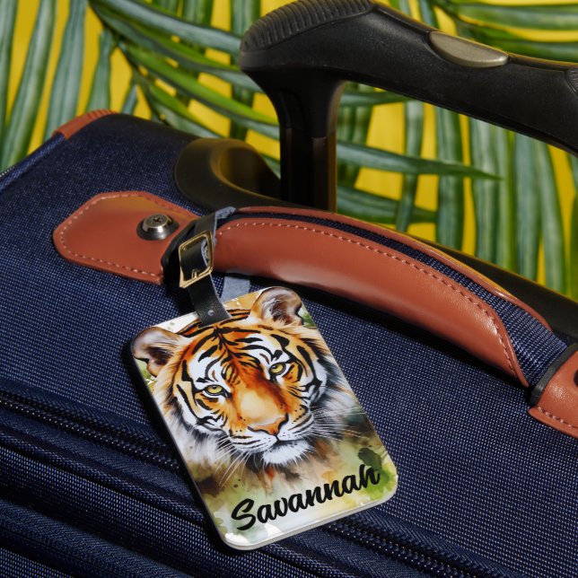 Étiquette À Bagage Fleurs Tiger Pastel Safari Aquarelle Savannah (Insitu Rectoal 1)