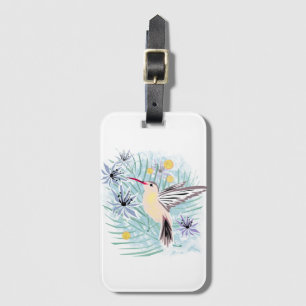 Étiquette À Bagage Fleurs tropicales, colibris.