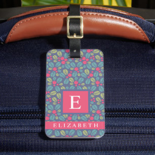 Étiquette À Bagage Fleurs Turquoises Florales Rose Rose bleu customis
