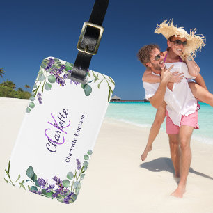 Étiquette À Bagage Fleurs violette de lavande nom monogramme