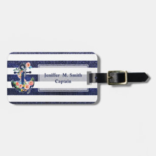 Étiquette À Bagage Floral anchor on striped background