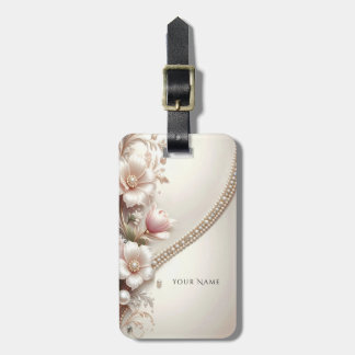 Étiquette À Bagage Floral and Pearl Embellishments Luggage Tag