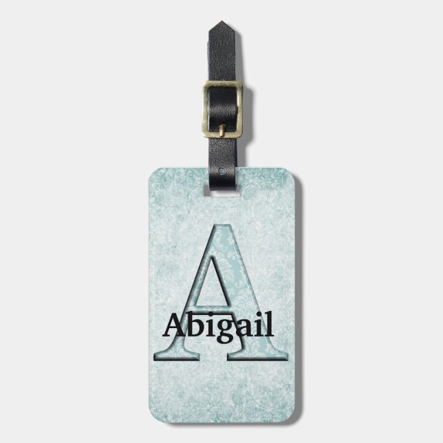 Étiquette À Bagage Floral bleu Imprimer Un monogramme initiales Cadea (Devant Vertical)