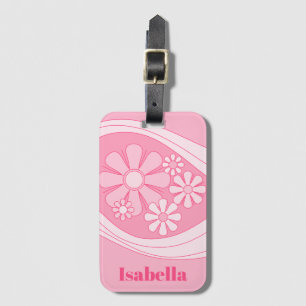 Étiquette À Bagage Floral Daydream Retro 60s Pink Pastel Personnalisé