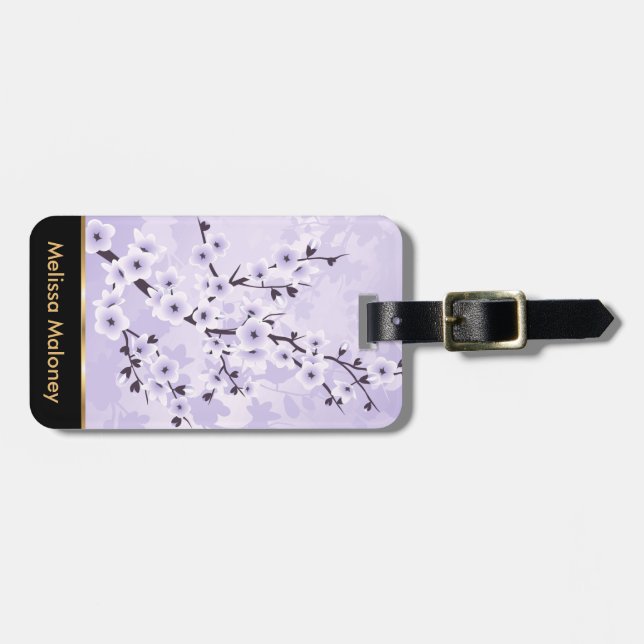 Étiquette À Bagage Floral Fleurs de cerisier Purple Personnaliser (Devant horizontal)