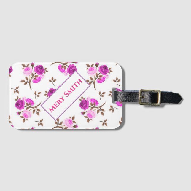 Étiquette À Bagage Floral moderne Votre nom (Devant Horizontal)