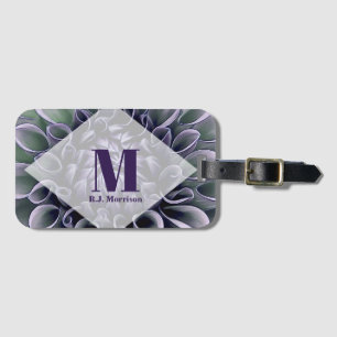 Étiquette À Bagage Floral pourpre fleuri avec Monogramme et nom