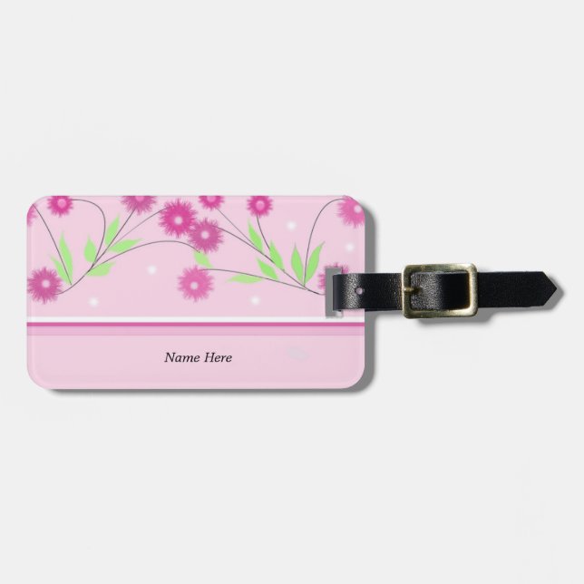 Étiquette À Bagage Floral rose moderne (Devant horizontal)