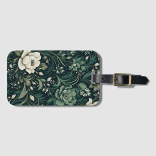 Étiquette À Bagage Floral vert émeraude foncé