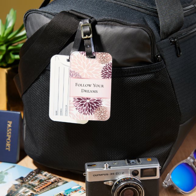 Étiquette À Bagage Flore rose Chic élégant (Recto & Verso)