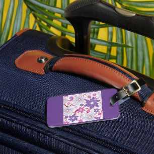 Étiquette À Bagage Flore Vibrante Motif Floral Purple Rose Fleurs Ble
