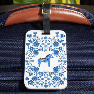 Étiquette À Bagage Folk Dala horse floral flower design/white B