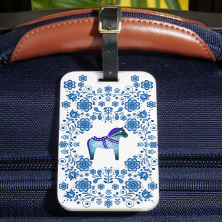 Étiquette À Bagage Folk Dala horse floral flower design/white B2
