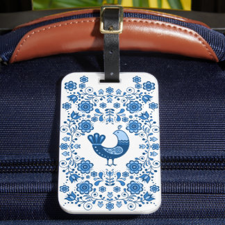 Étiquette À Bagage Folk Partridge bird floral flower design/white B