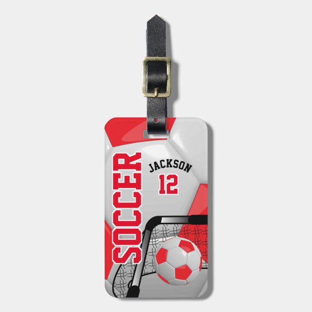 Étiquette À Bagage Football sportif| Texte DO-IT-YOURSELF - Rouge (Devant Vertical)