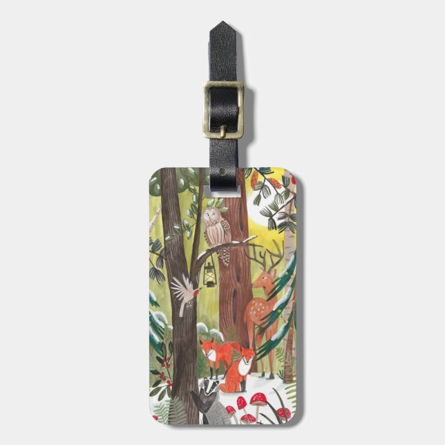 Étiquette À Bagage Forêt verte avec des animaux boisés (Devant Vertical)