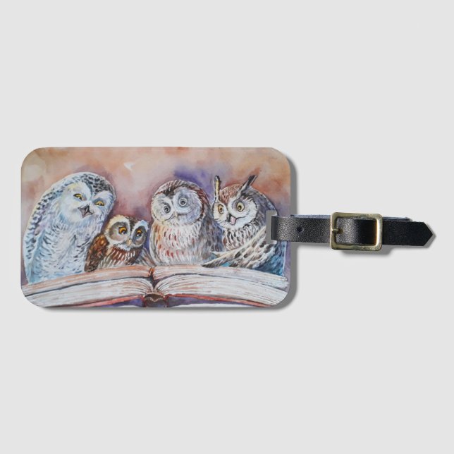 Étiquette À Bagage Four reading owls (Devant Horizontal)