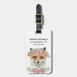Étiquette À Bagage Fox floral   ajoutent votre nom