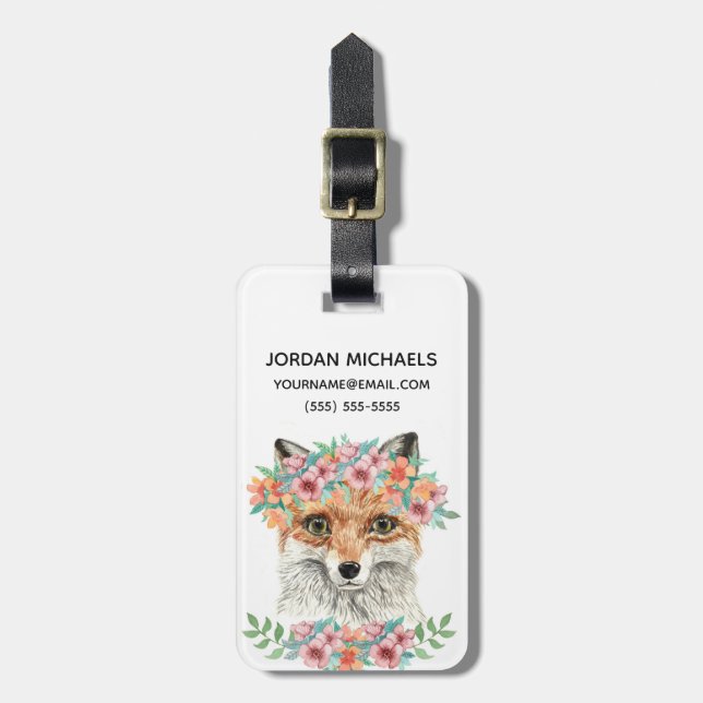 Étiquette À Bagage Fox floral | ajoutent votre nom (Devant Vertical)
