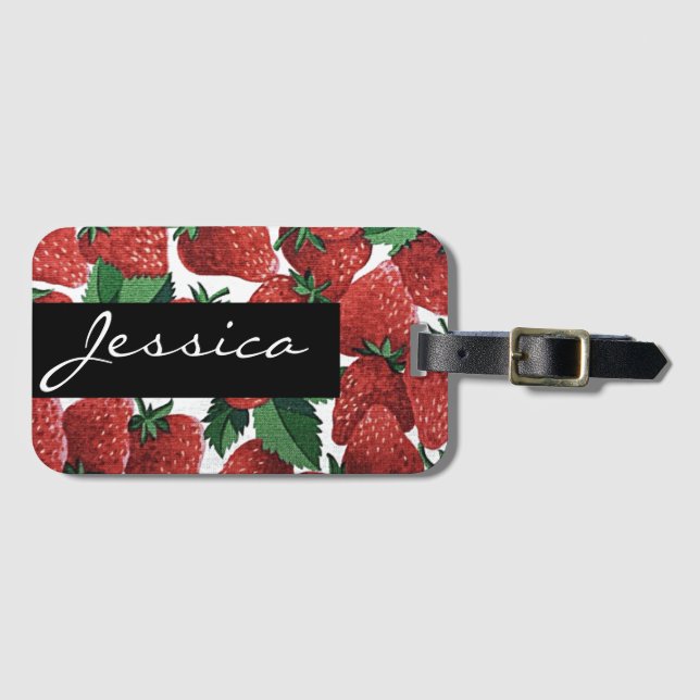 Étiquette À Bagage Fraises et Motif de crème Moderne Personnalisé (Devant Horizontal)