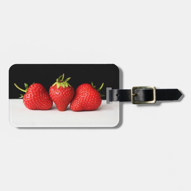 Étiquette À Bagage Fraises sur noir sur blanc cd ltcna cd (Devant horizontal)