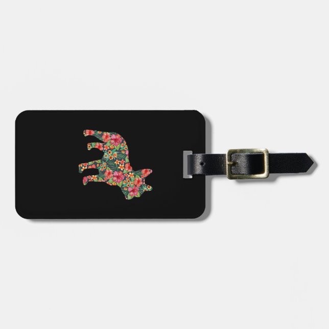 Étiquette À Bagage Français Bulldog Fleur Floral Frenchie Chien Silho (Devant horizontal)