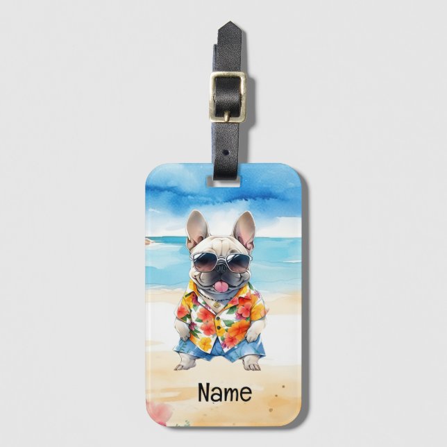 Étiquette À Bagage French Bulldog à la plage (Devant Vertical)