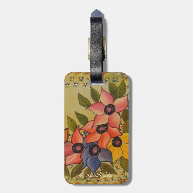 Étiquette À Bagage Frida Kahlo Flore Peinte (Dos Vertical)