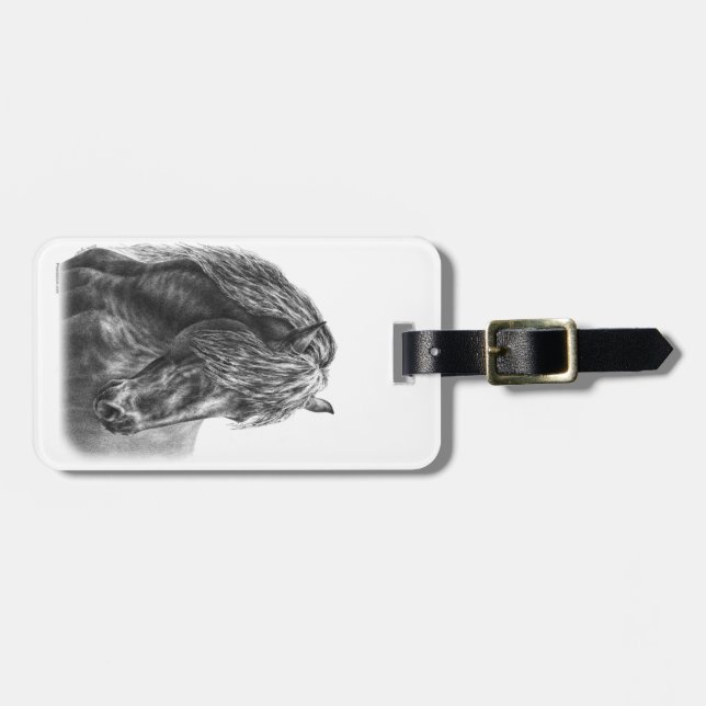 Étiquette À Bagage Friesian Horse Portrait Wavy Mane (Devant horizontal)