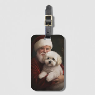 Étiquette À Bagage Frise de Bichon avec Noël Festif du Père Noël