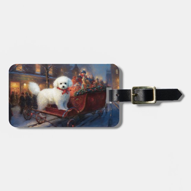 Étiquette À Bagage Frise de Bichon Frise Festin de Noël (Devant horizontal)