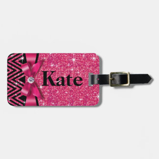 Étiquette À Bagage Fuchsia de l'arc | de diamant de Chevron Bling de
