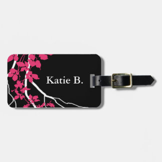 Étiquette À Bagage Fuchsia de tourbillonnement de noir de fleurs de