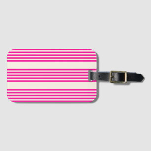 Étiquette À Bagage Fuchsia et beige cinq rayures motif