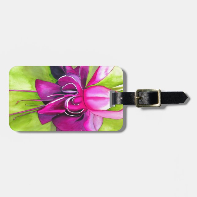 Étiquette À Bagage Fuchsia pop art watercolour flower (Devant horizontal)