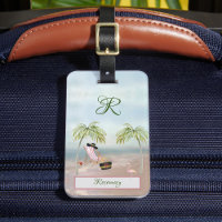 Fun Beach Scène Glam Palm Tree Monogramme Nom