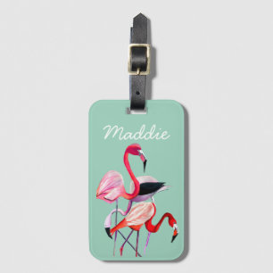 Étiquette À Bagage Fun rose flamingo aquarelle illustration